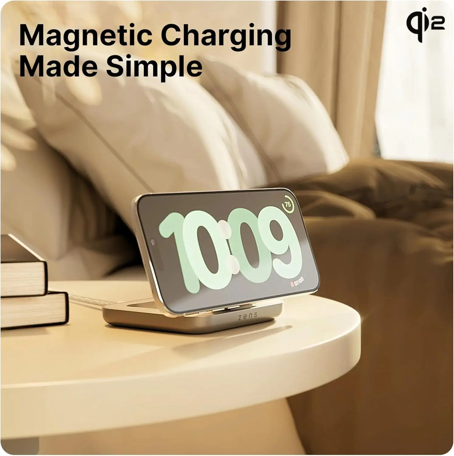 ZENS Magnetic Nightstand Charger 15W met Qi2 en MagSafe Wit afbeelding 5