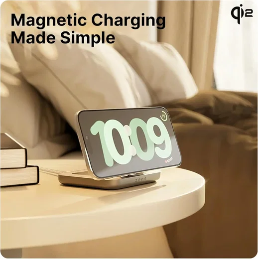 ZENS Magnetic Nightstand Charger 15W met Qi2 en MagSafe Wit afbeelding 5