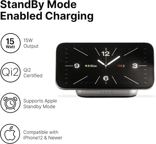 ZENS Magnetic Nightstand Charger 15W met Qi2 en MagSafe Wit afbeelding 4