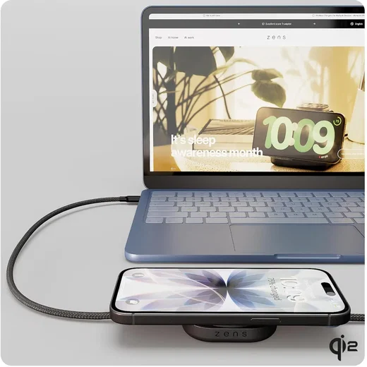 ZENS Pro 2 USB-C naar USB-C Kabel 140W met Draadloze Qi2 15W Oplader 1,5M Zwart afbeelding 7