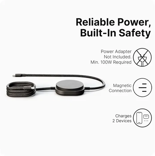 ZENS Pro 2 USB-C naar USB-C Kabel 140W met Draadloze Qi2 15W Oplader 1,5M Zwart afbeelding 5