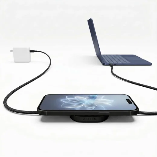 ZENS Pro 2 USB-C naar USB-C Kabel 140W met Draadloze Qi2 15W Oplader 1,5M Zwart afbeelding 3