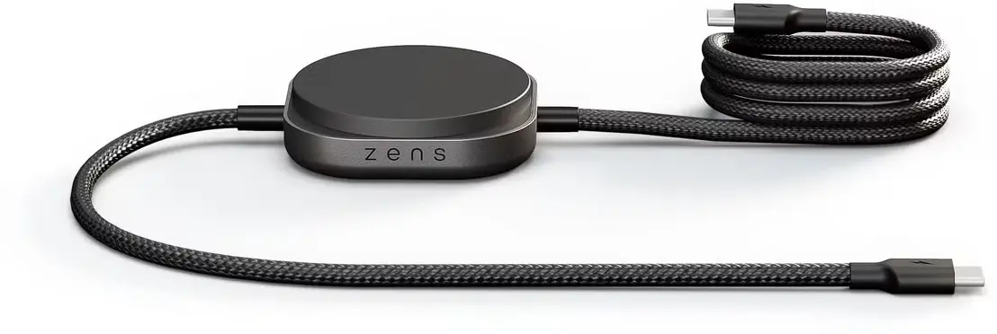 ZENS Pro 2 USB-C naar USB-C Kabel 140W met Draadloze Qi2 15W Oplader 1,5M Zwart afbeelding 1