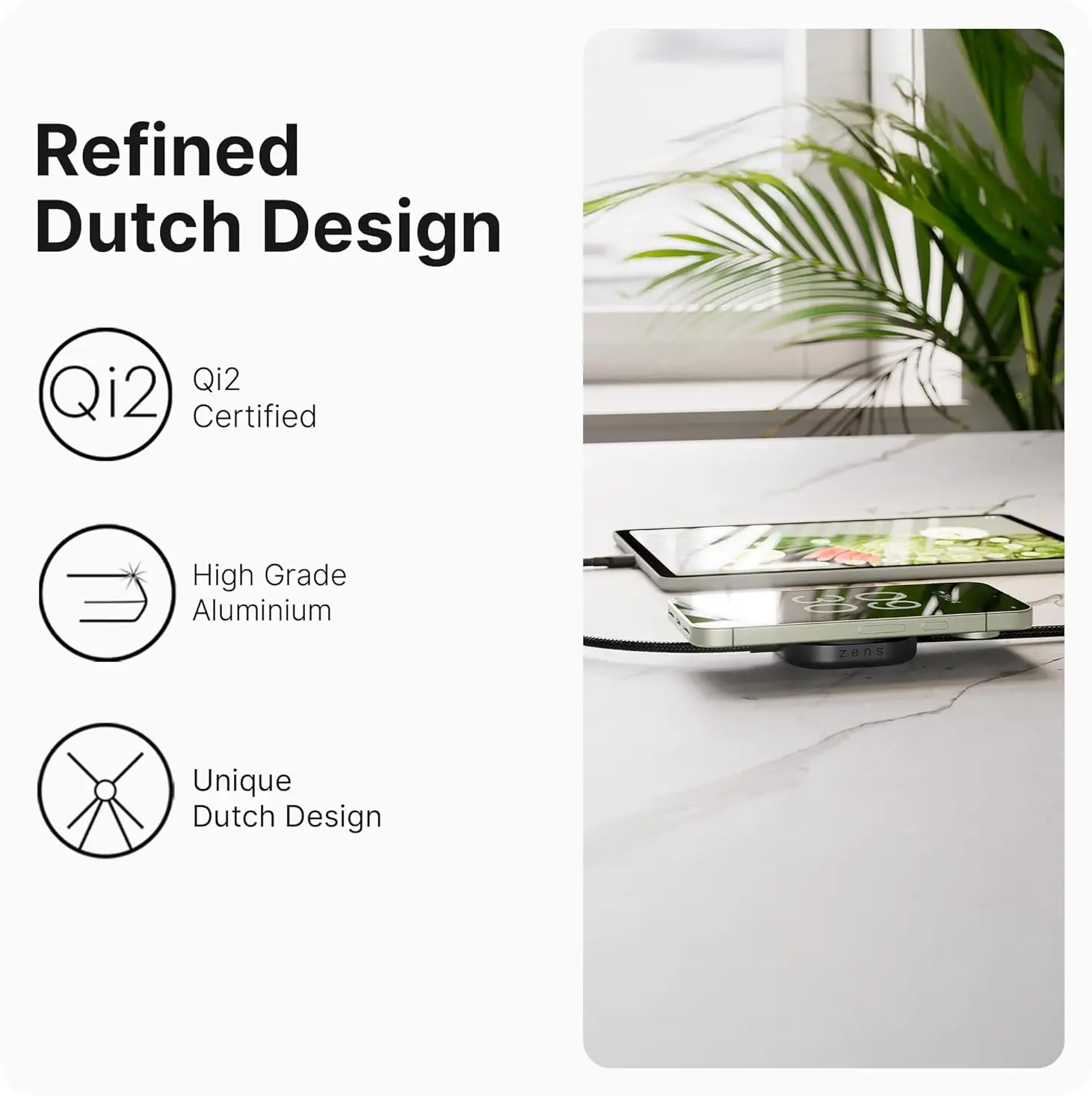 ZENS Pro 2 USB-C naar USB-C Kabel 140W met Draadloze Qi2 15W Oplader 1,5M Zwart afbeelding 6