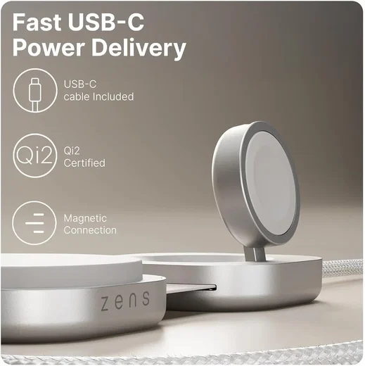 ZENS Pro 3 USB-C naar USB-C 140W Kabel met Qi2, MagSafe en Watch Oplader Wit afbeelding 4