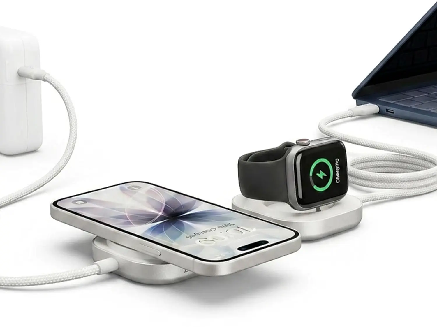 ZENS Pro 3 USB-C naar USB-C 140W Kabel met Qi2, MagSafe en Watch Oplader Wit afbeelding 3
