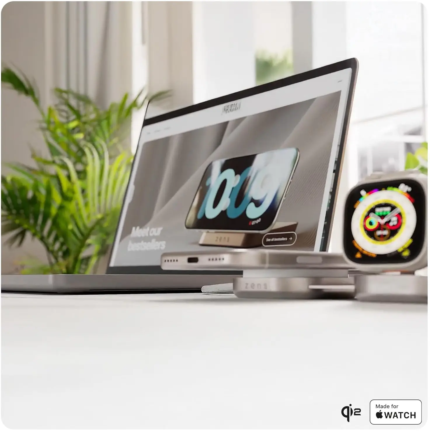 ZENS Pro 3 USB-C naar USB-C 140W Kabel met Qi2, MagSafe en Watch Oplader Wit afbeelding 6