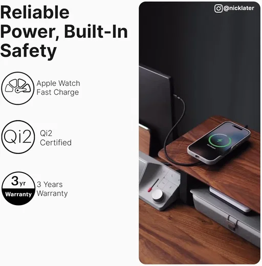 ZENS Pro 2 Draadloze Oplader Qi2 2-in-1 Fast Charge MagSafe/Apple Watch Zwart afbeelding 5