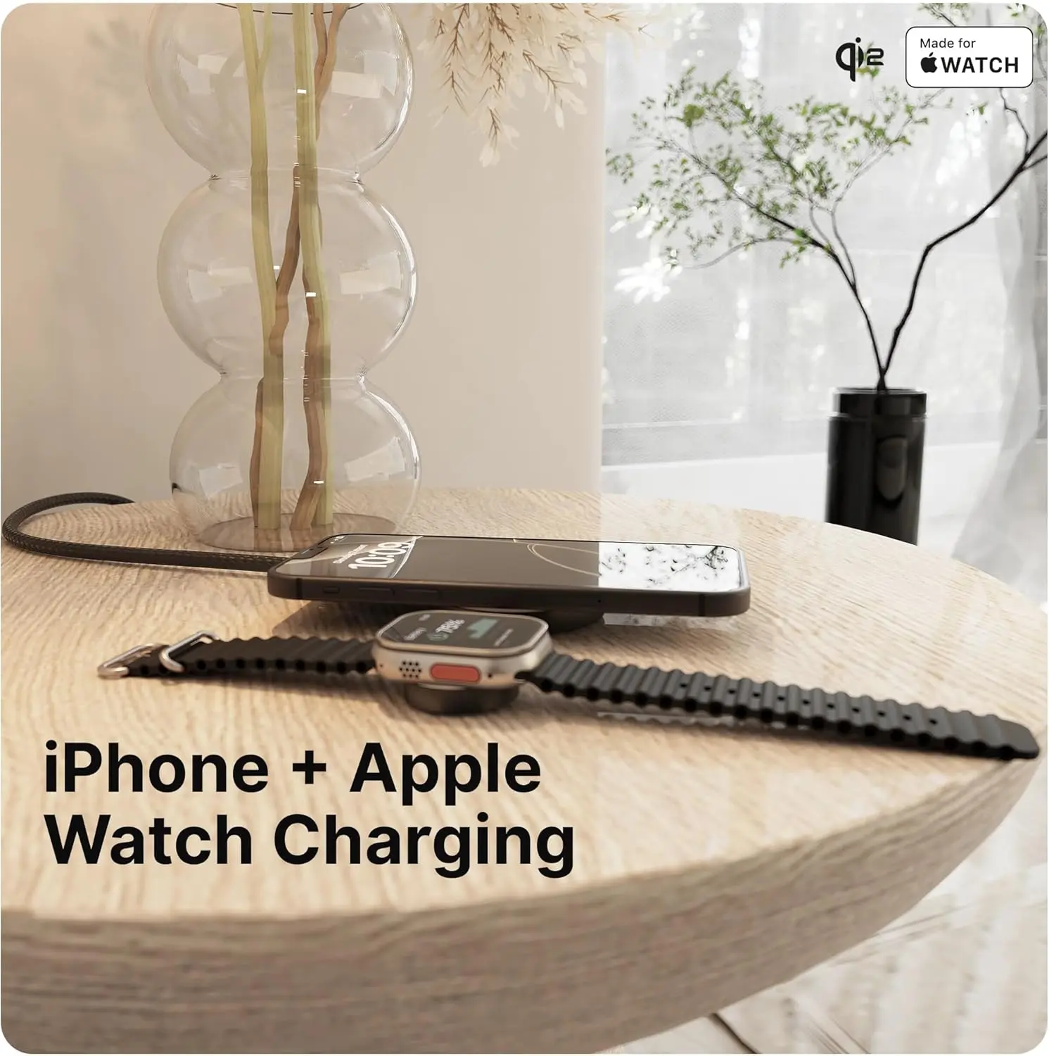 ZENS Pro 2 Draadloze Oplader Qi2 2-in-1 Fast Charge MagSafe/Apple Watch Zwart afbeelding 4