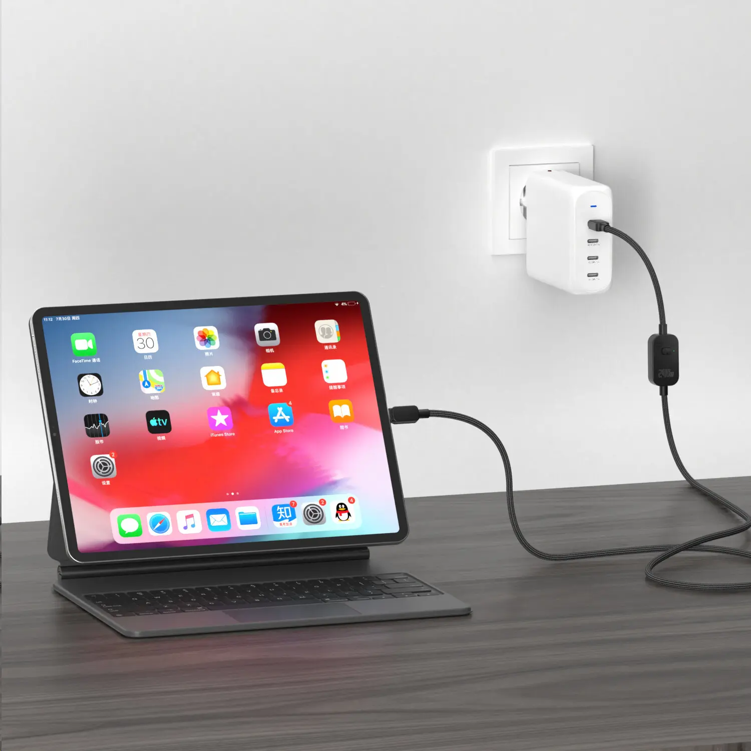 4smarts PrivacyCord USB-C naar USB-C Kabel 240W Fast Charge 1,2M Zwart afbeelding 4
