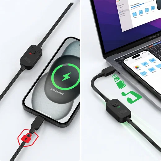 4smarts PrivacyCord USB-C naar USB-C Kabel 240W Fast Charge 1,2M Zwart afbeelding 3