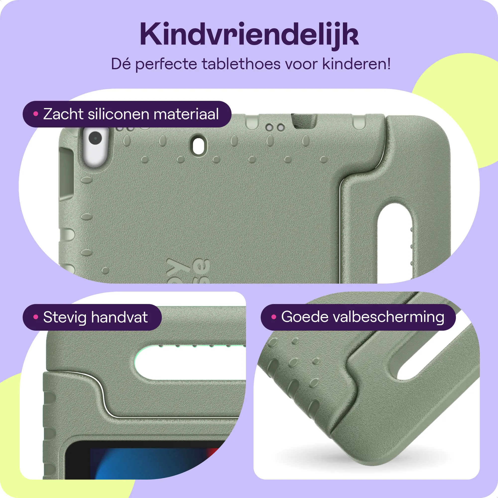 HappyCase Samsung Galaxy Tab A11 / A9 Kinder Tablethoes met Handvat Khaki afbeelding 2