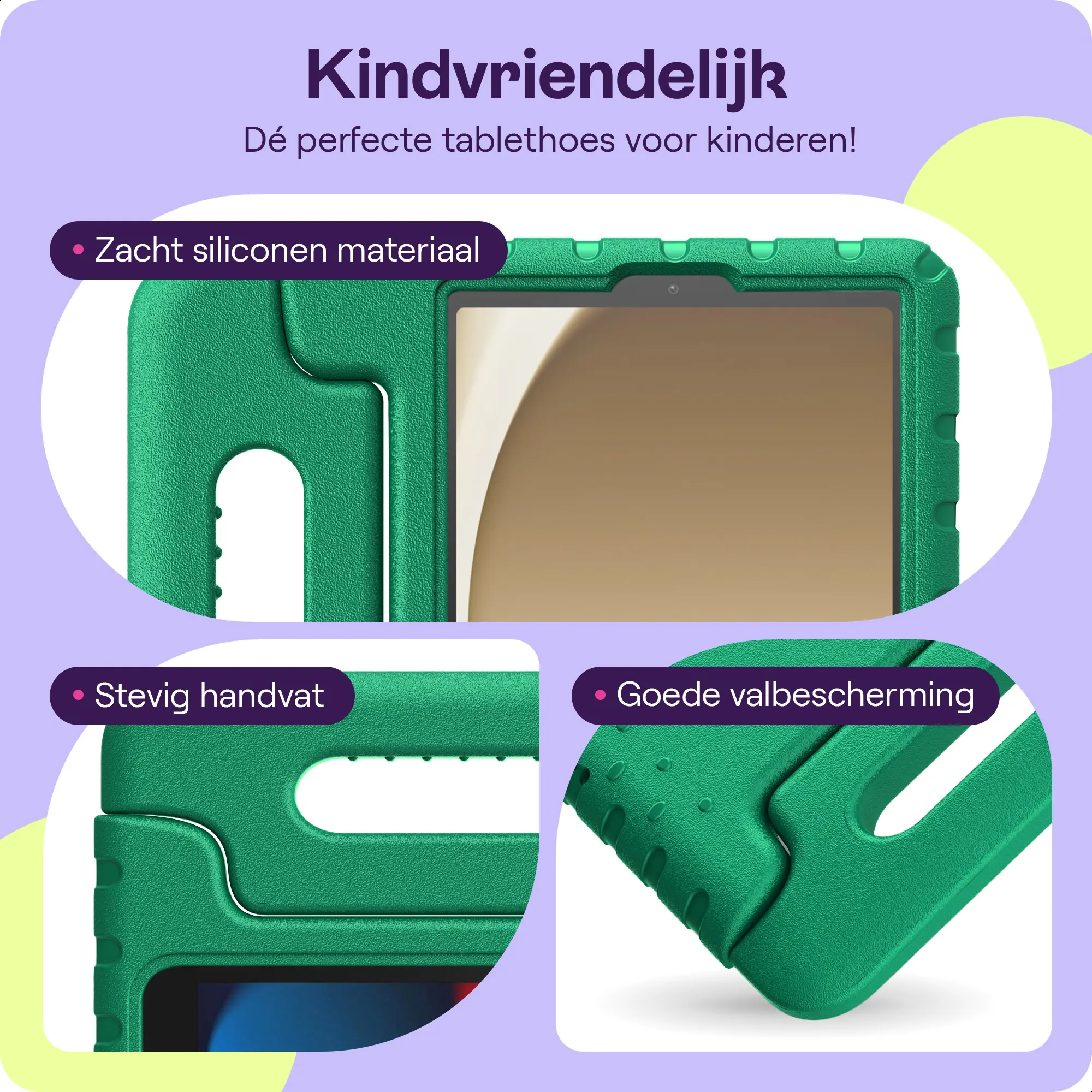 HappyCase Samsung Galaxy Tab A11 / A9 Kinder Tablethoes met Handvat Donker Groen afbeelding 2