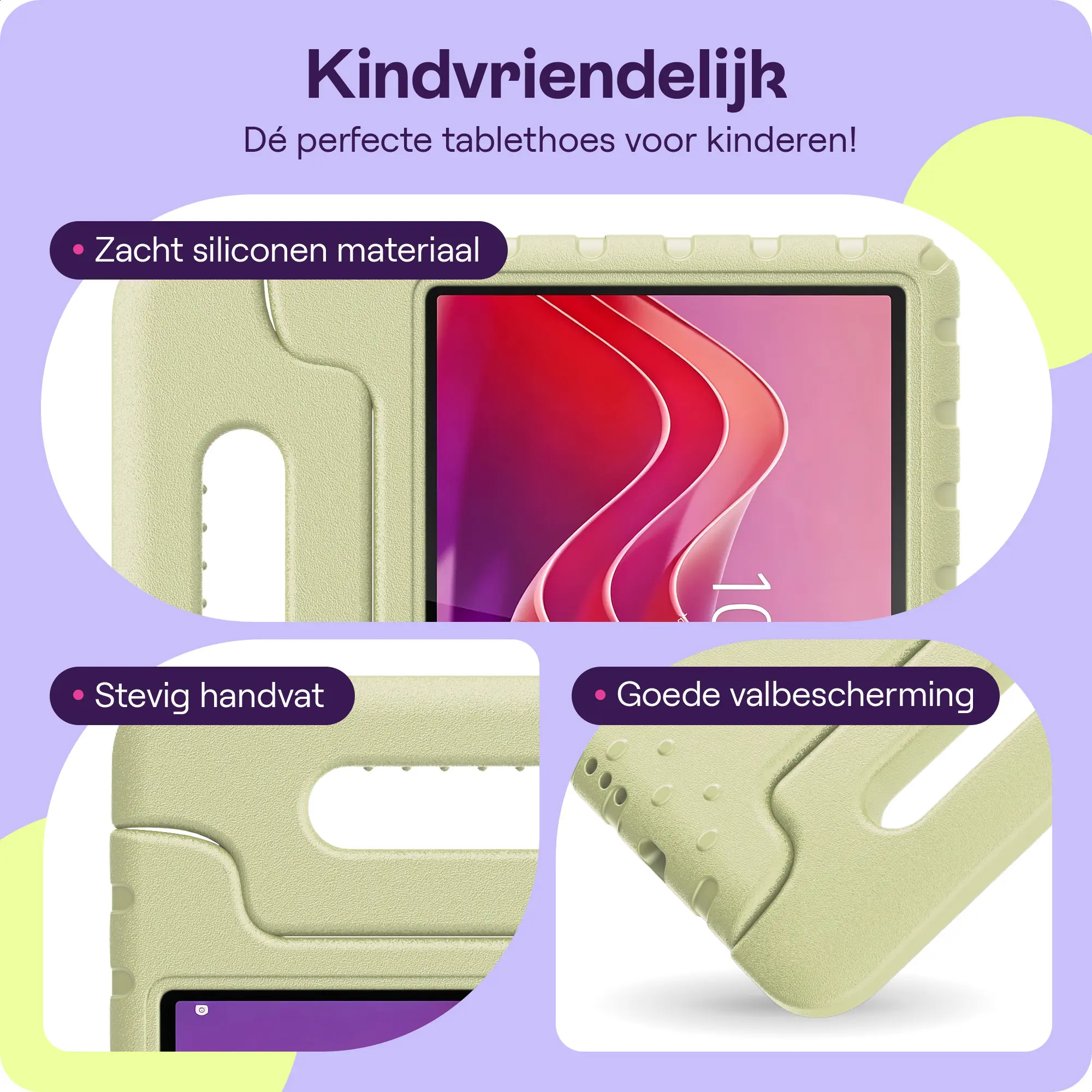 HappyCase Lenovo Tab M11 Kinder Tablethoes met Handvat Beige afbeelding 2
