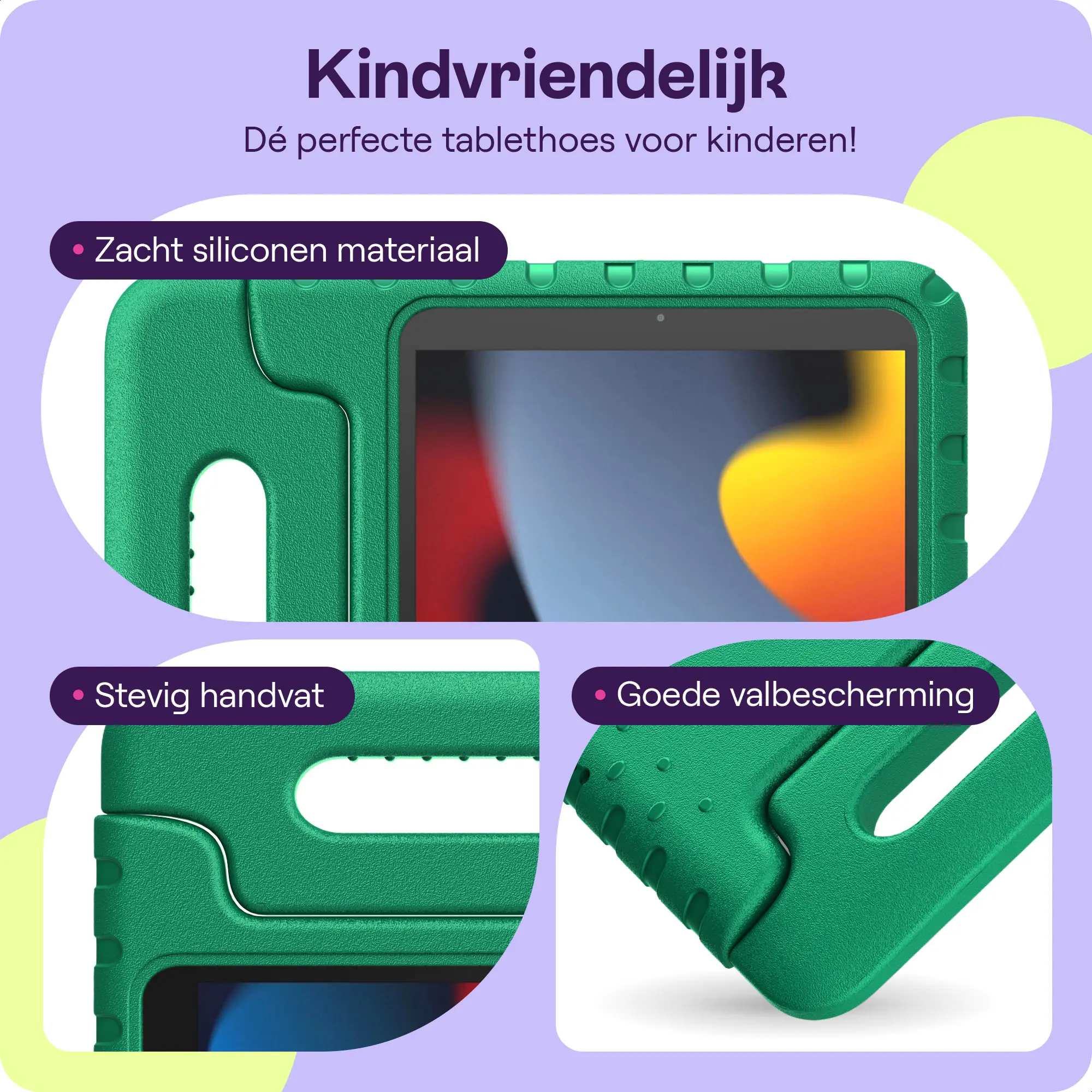 HappyCase iPad 10.2 2019/2020/2021 Kinder Tablethoes Handvat Donker Groen afbeelding 2