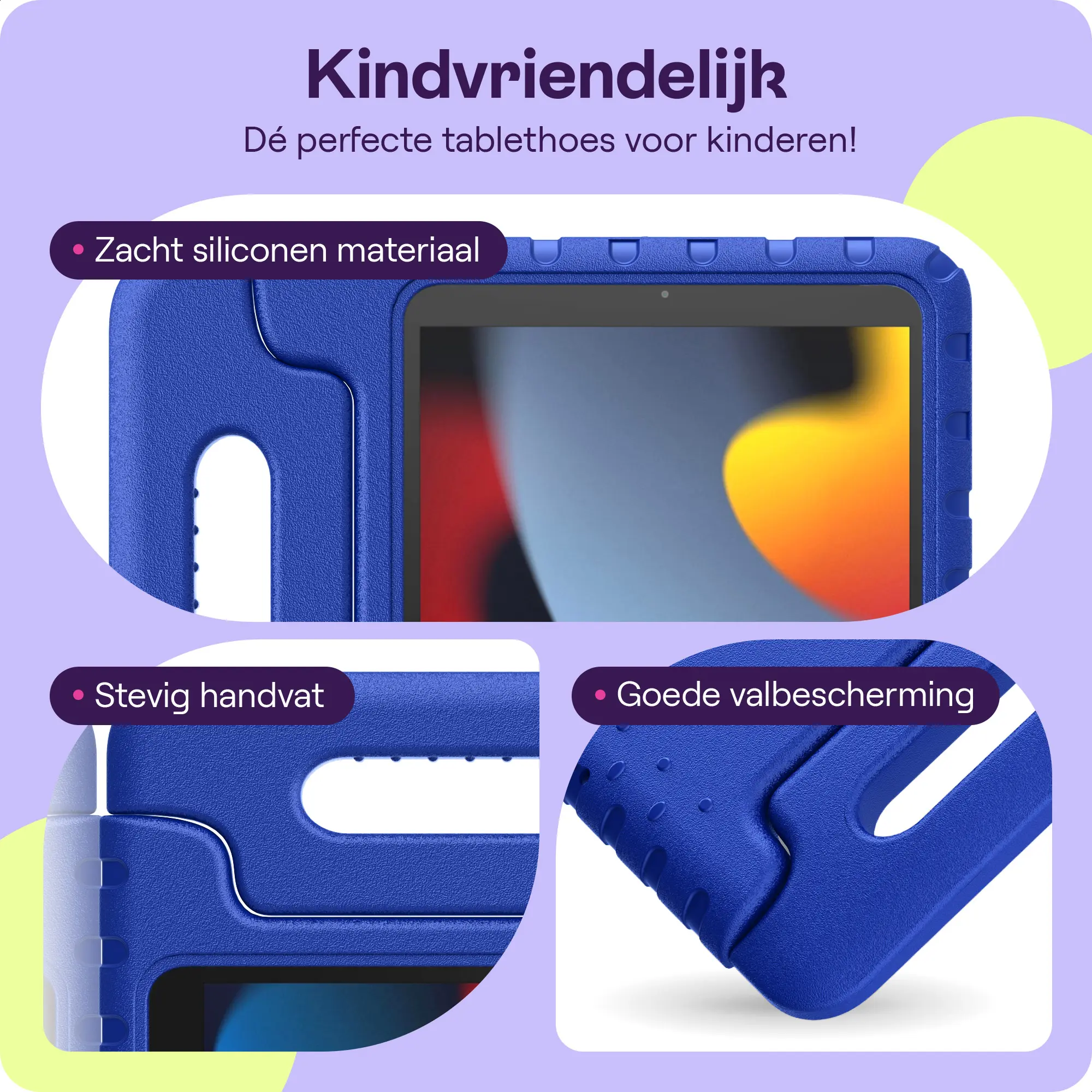 HappyCase iPad 10.2 2019/2020/2021 Kinder Tablethoes Handvat Donker Blauw afbeelding 2
