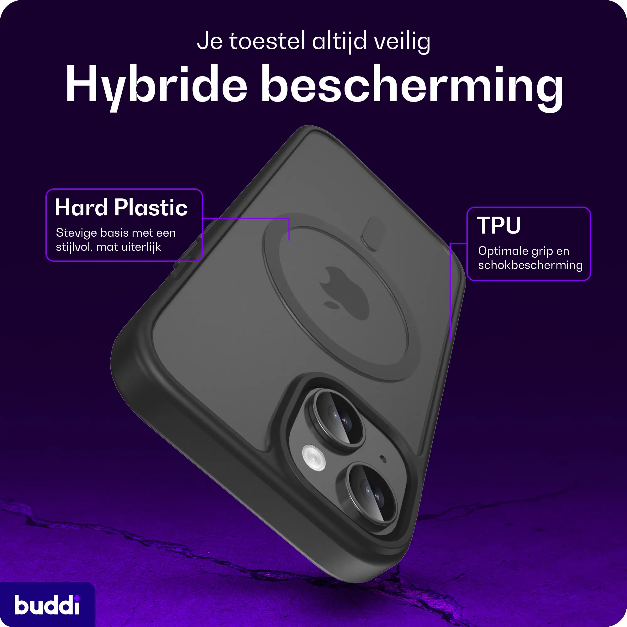 Buddi Frost iPhone 17e/16e/15/14/13 Hoesje MagSafe Back Cover Matte Zwart afbeelding 2