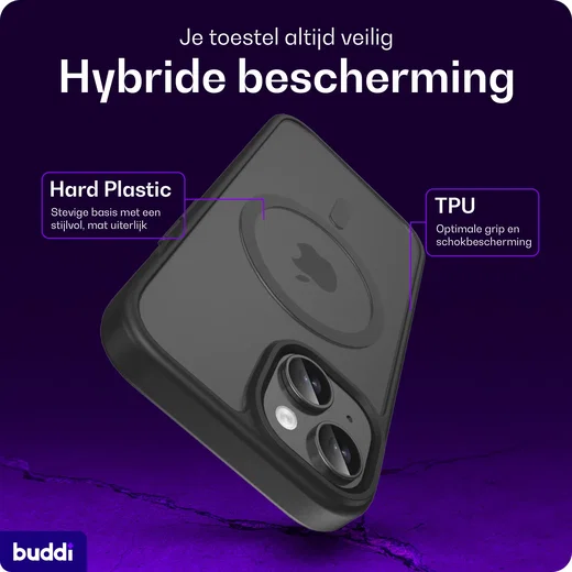 Buddi Frost iPhone 17e/16e/15/14/13 Hoesje MagSafe Back Cover Matte Zwart afbeelding 2