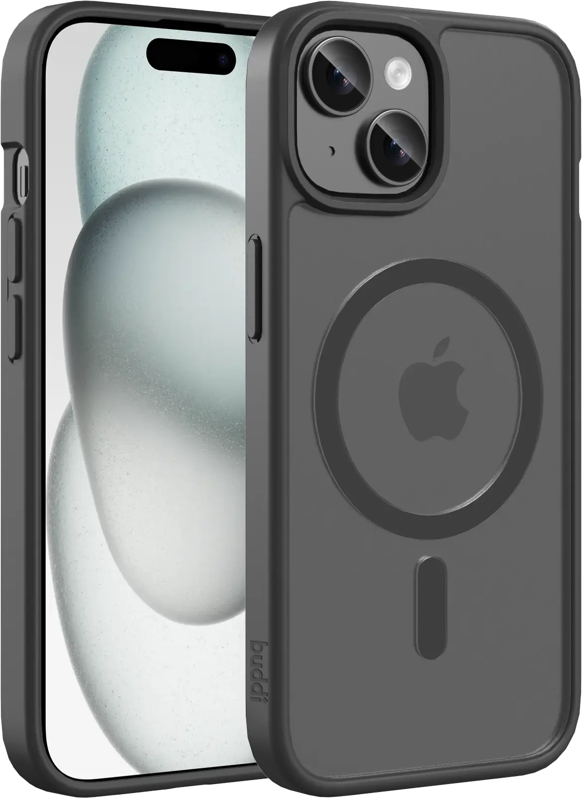 Buddi Frost iPhone 17e/16e/15/14/13 Hoesje MagSafe Back Cover Matte Zwart afbeelding 1