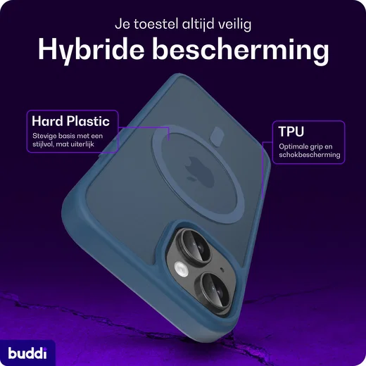 Buddi Frost iPhone 17e/16e/15/14/13 Hoesje MagSafe Back Cover Matte Donker Blauw afbeelding 2
