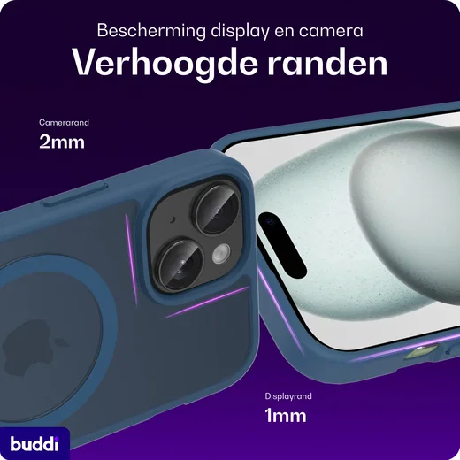 Buddi Frost iPhone 17e/16e/15/14/13 Hoesje MagSafe Back Cover Matte Donker Blauw afbeelding 4