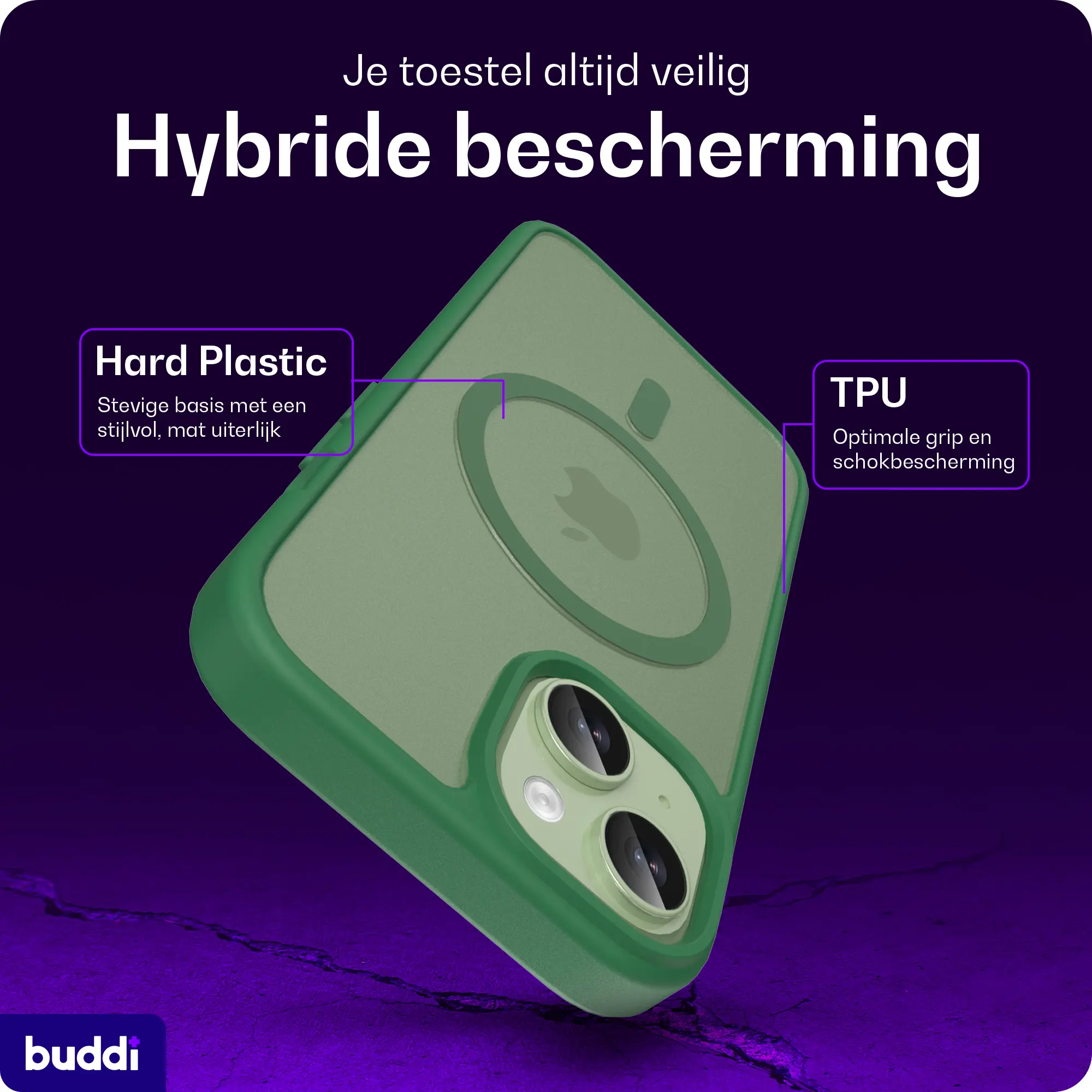 Buddi Frost iPhone 17e/16e/15/14/13 Hoesje MagSafe Back Cover Matte Groen afbeelding 2