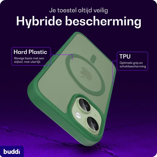 Buddi Frost iPhone 17e/16e/15/14/13 Hoesje MagSafe Back Cover Matte Groen afbeelding 2
