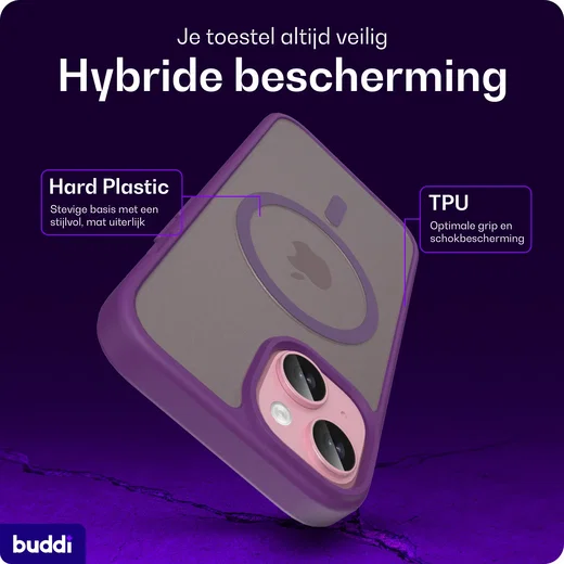 Buddi Frost iPhone 17e/16e/15/14/13 Hoesje MagSafe Back Cover Matte Paars afbeelding 2