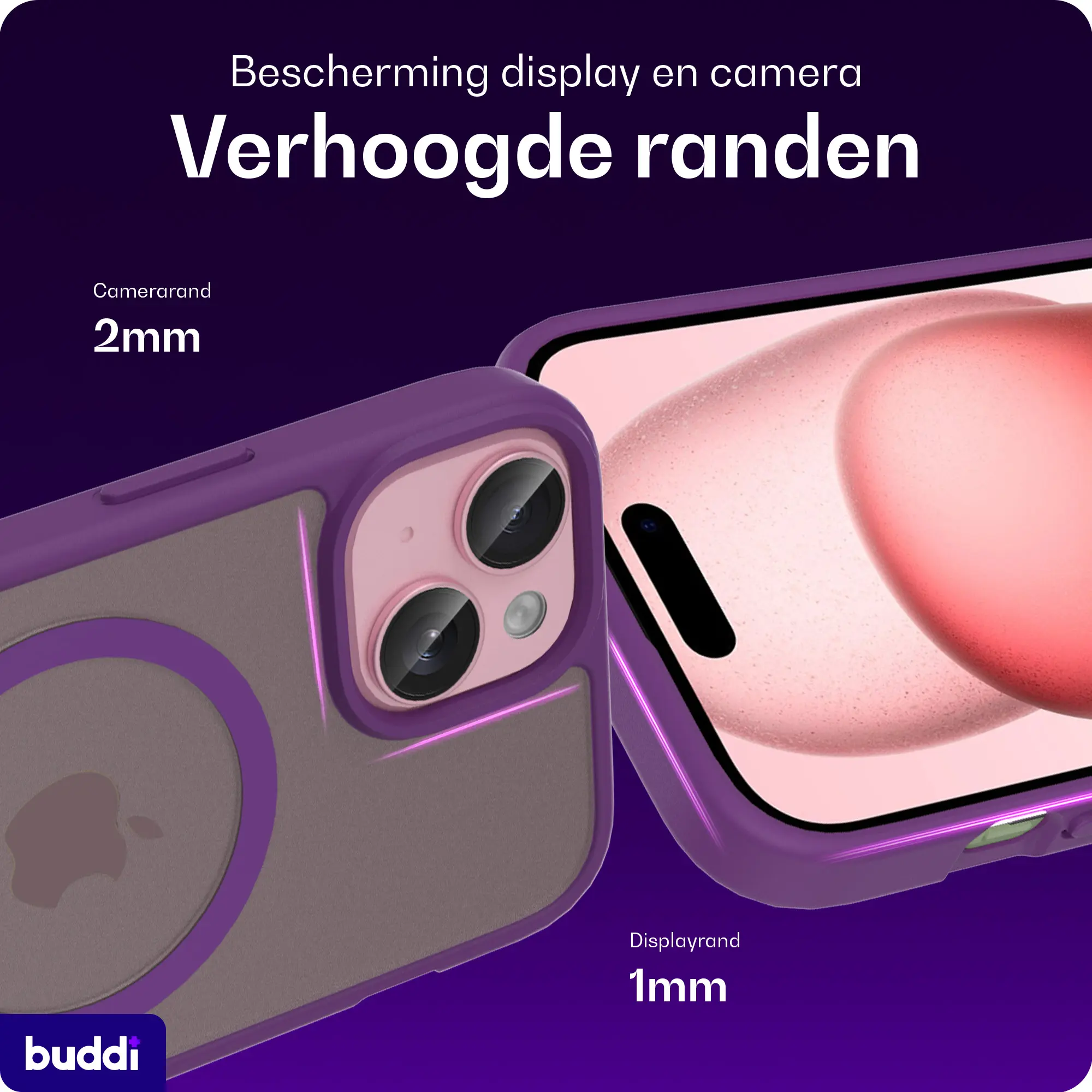 Buddi Frost iPhone 17e/16e/15/14/13 Hoesje MagSafe Back Cover Matte Paars afbeelding 4