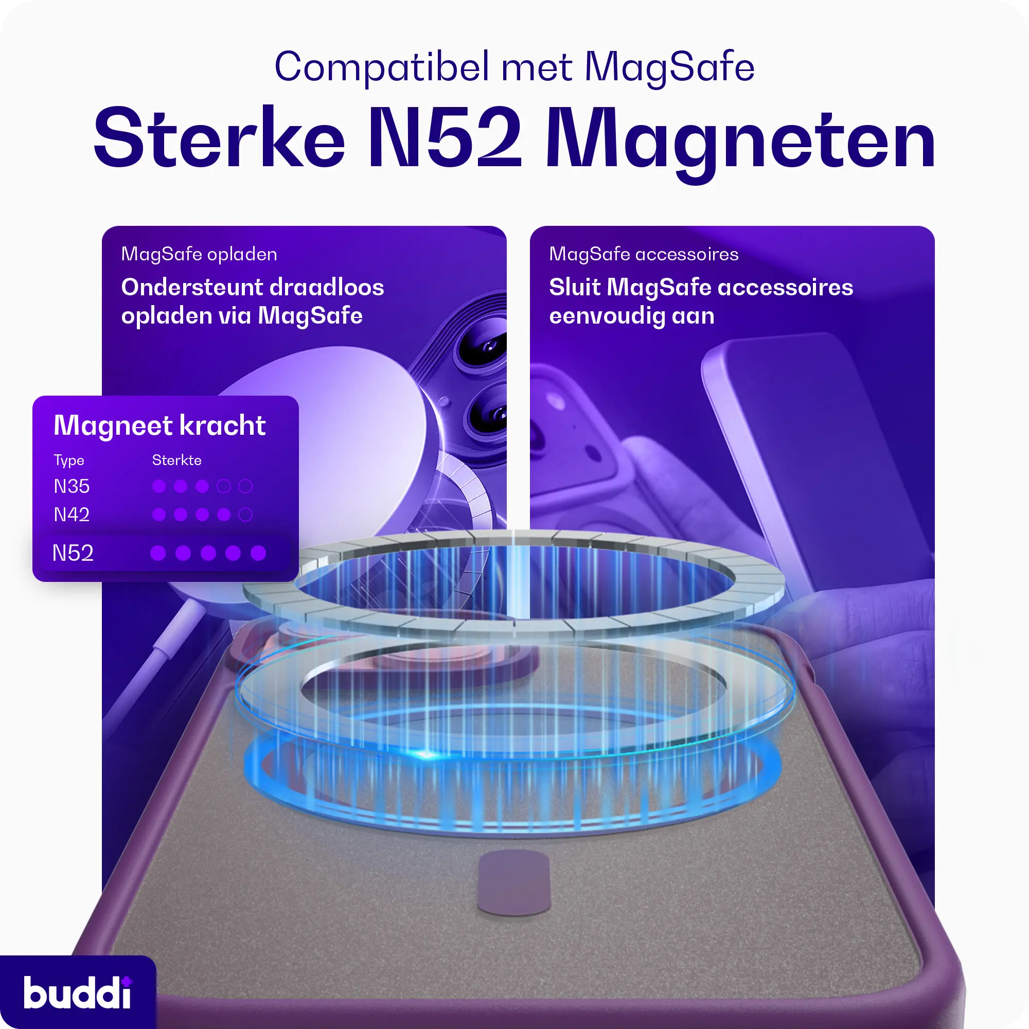 Buddi Frost iPhone 17e/16e/15/14/13 Hoesje MagSafe Back Cover Matte Paars afbeelding 3