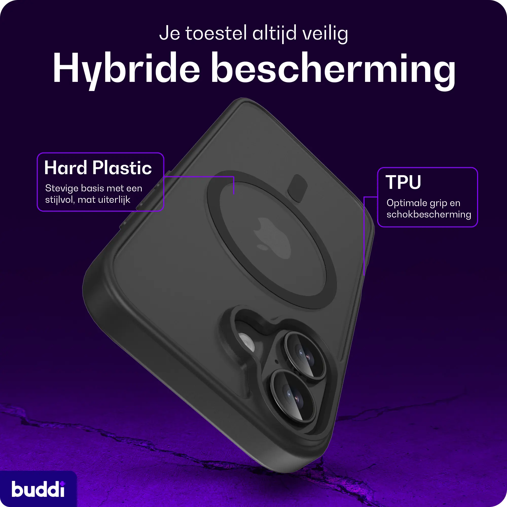 Buddi Frost Apple iPhone 17 Hoesje MagSafe Back Cover Matte Zwart afbeelding 2
