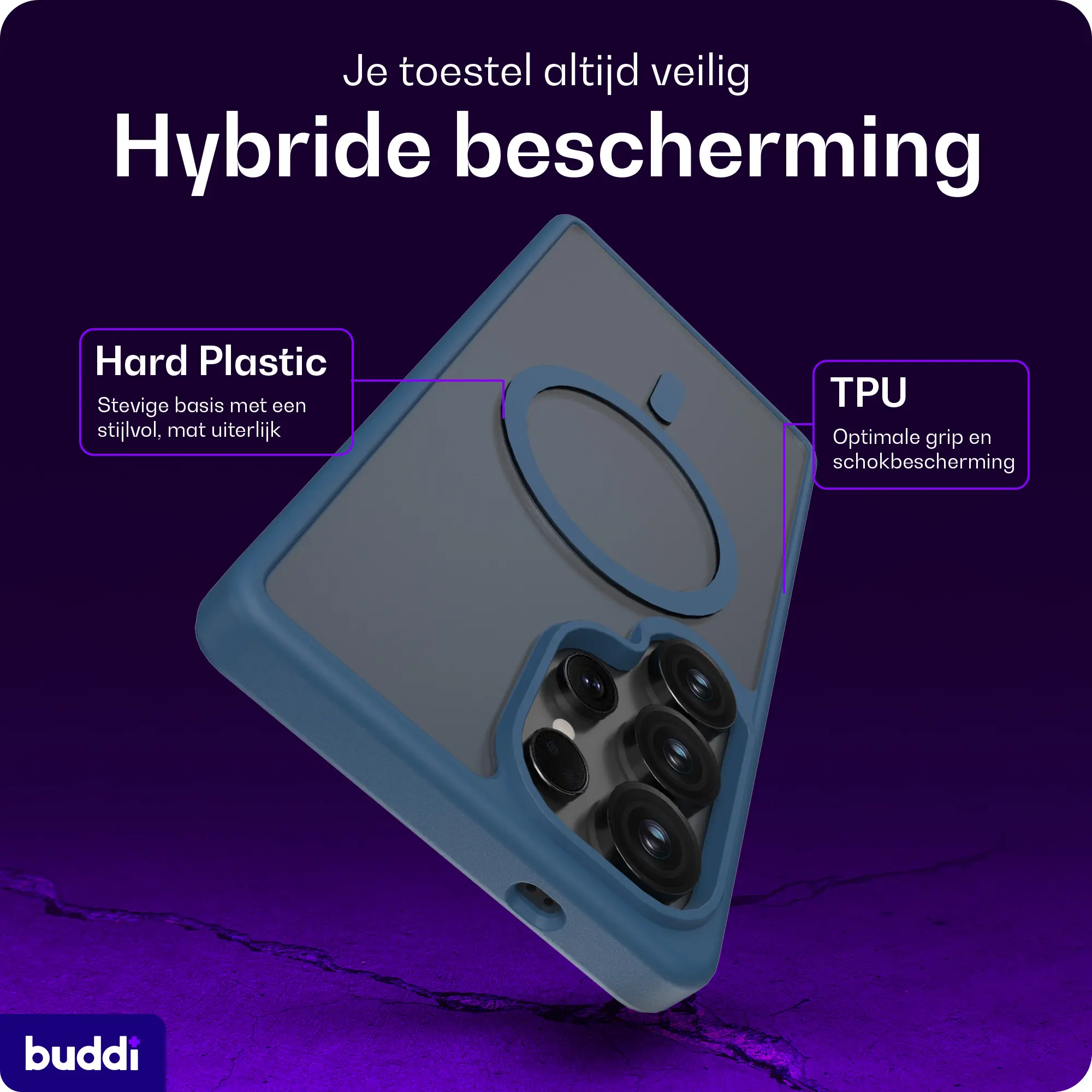 Buddi Frost Samsung Galaxy S25 Ultra Hoesje MagSafe Back Cover Mat Donker Blauw afbeelding 2