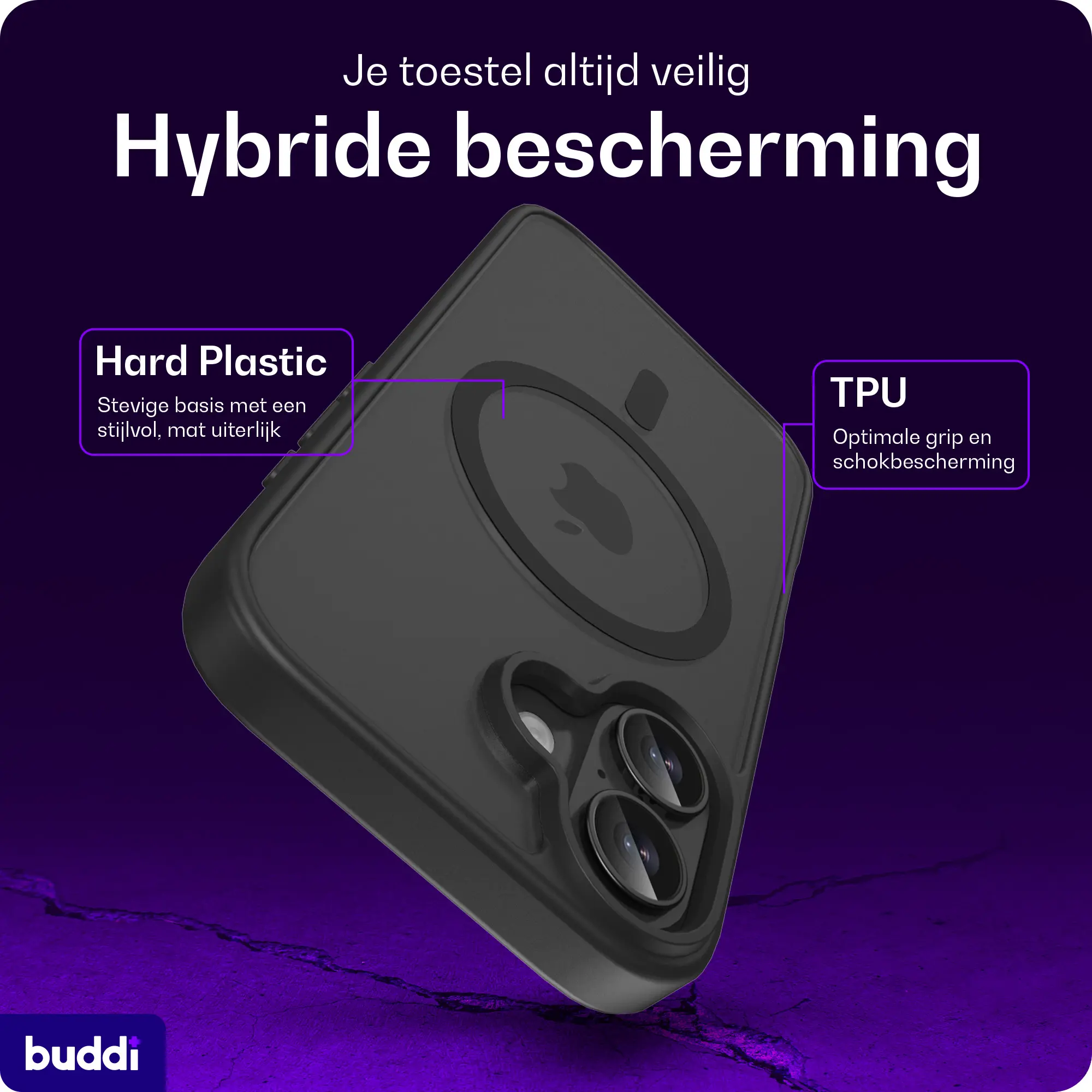 Buddi Frost Apple iPhone 16 Hoesje MagSafe Back Cover Matte Zwart afbeelding 2