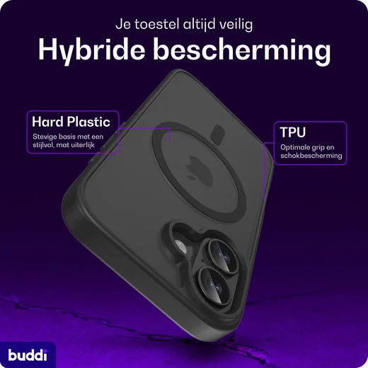 Buddi Frost Apple iPhone 16 Hoesje MagSafe Back Cover Matte Zwart afbeelding 2
