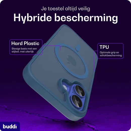 Buddi Frost Apple iPhone 16 Hoesje MagSafe Back Cover Matte Donker Blauw afbeelding 2