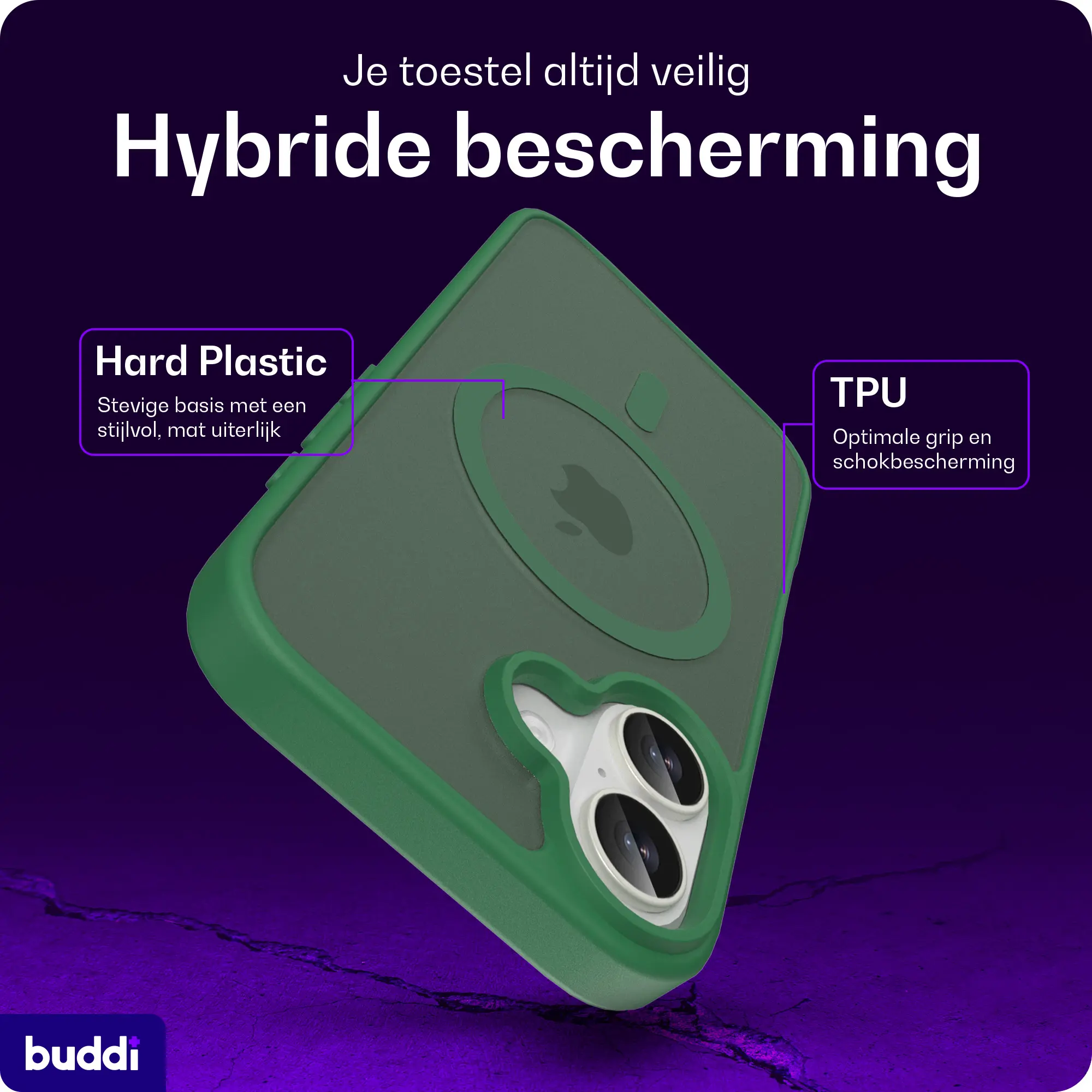 Buddi Frost Apple iPhone 16 Hoesje MagSafe Back Cover Matte Groen afbeelding 2