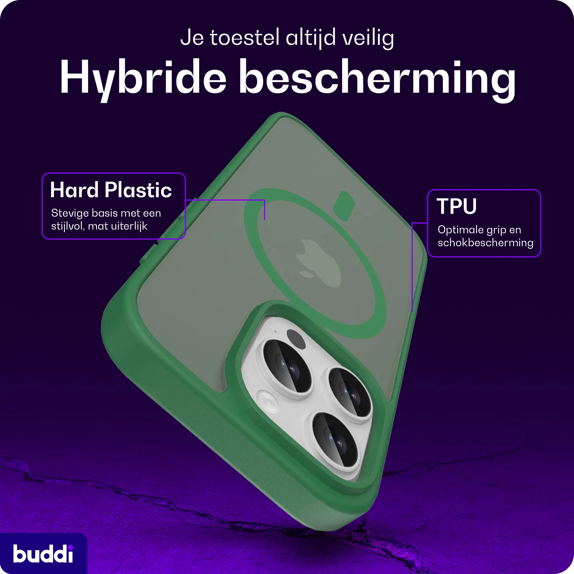 Buddi Frost Apple iPhone 16 Pro Hoesje MagSafe Back Cover Matte Groen afbeelding 2