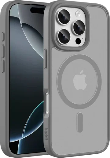 Buddi Frost Apple iPhone 16 Pro Hoesje MagSafe Back Cover Matte Grijs afbeelding 1
