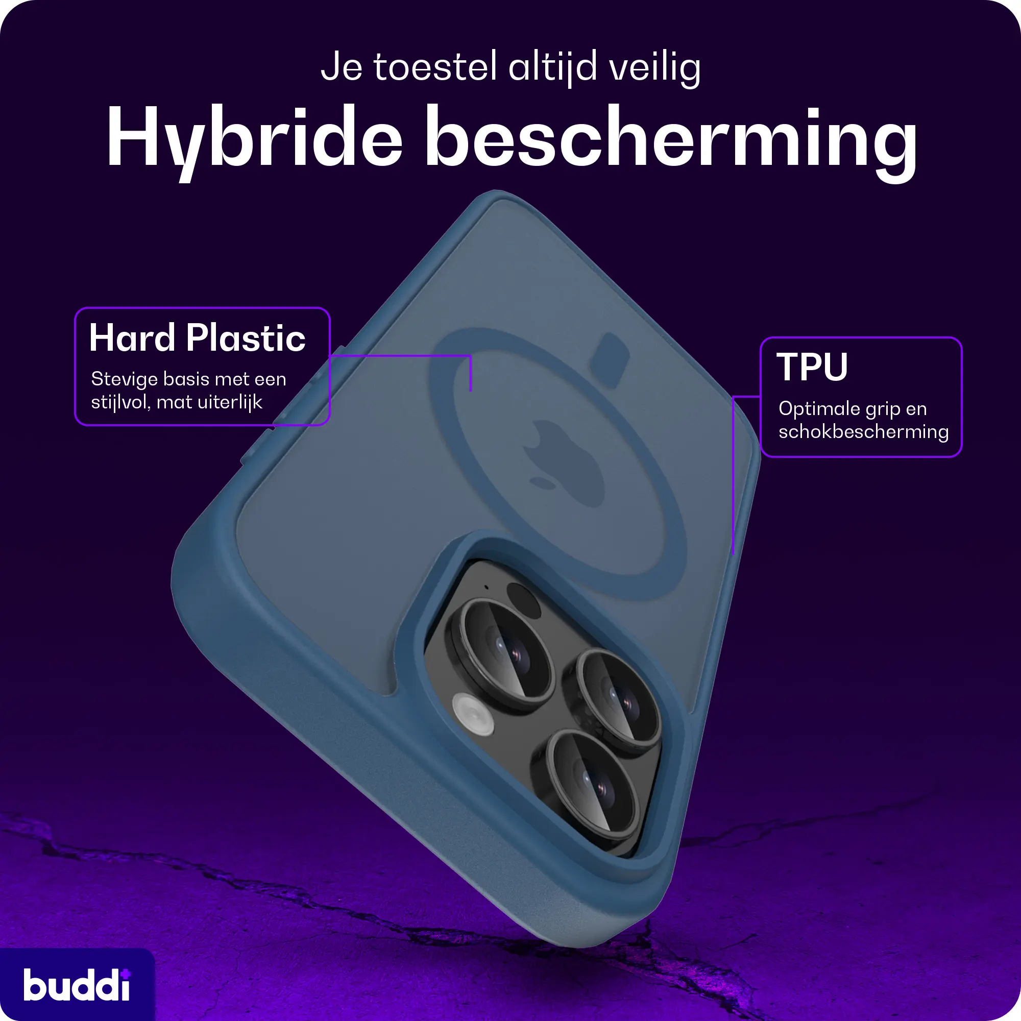 Buddi Frost Apple iPhone 16 Pro Max Hoesje MagSafe Back Cover Matte Donker Blauw afbeelding 2