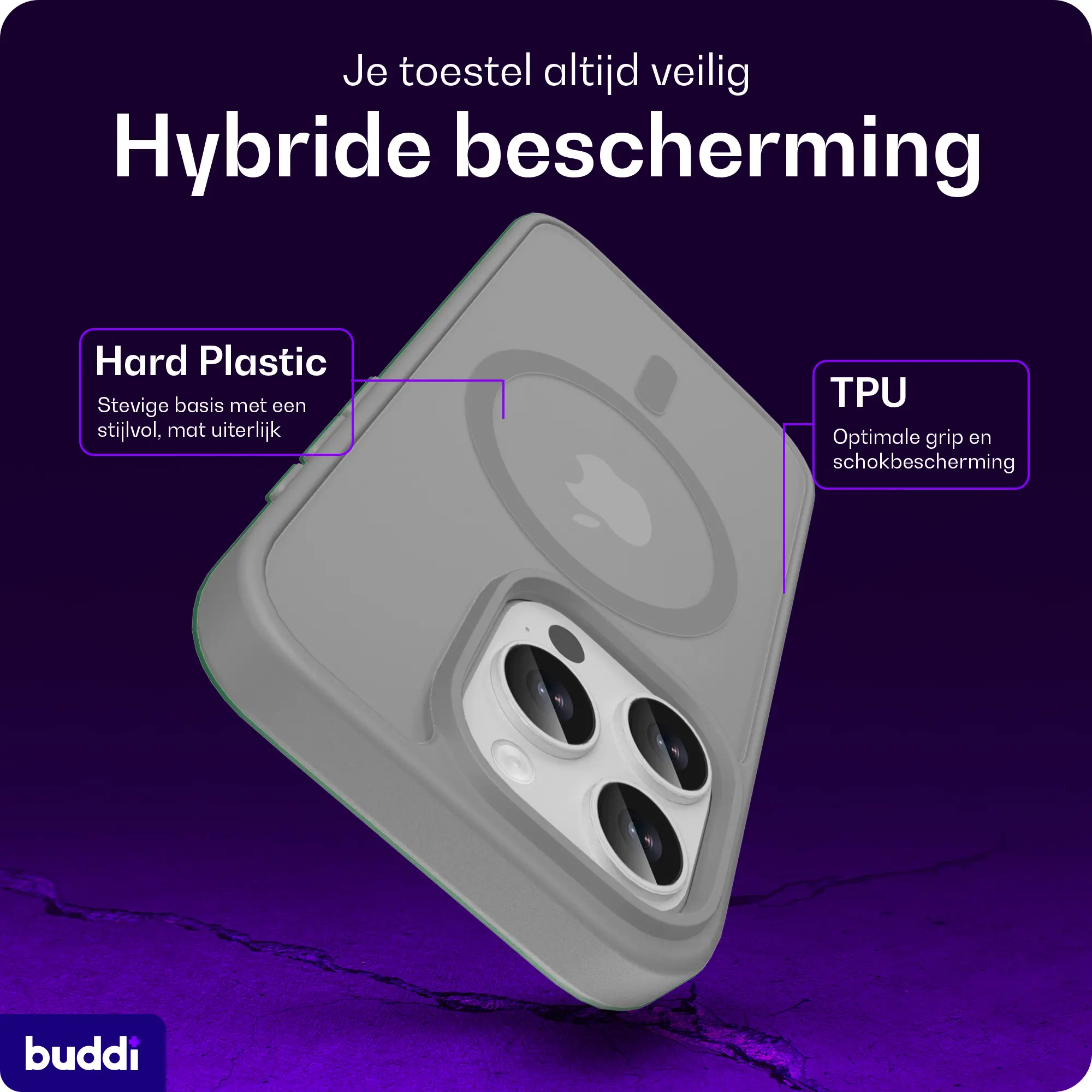 Buddi Frost Apple iPhone 16 Pro Max Hoesje MagSafe Back Cover Matte Grijs afbeelding 2