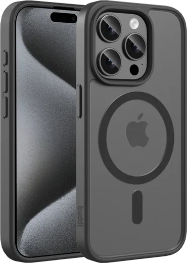Buddi Frost Apple iPhone 15 Pro Hoesje MagSafe Back Cover Matte Zwart afbeelding 1