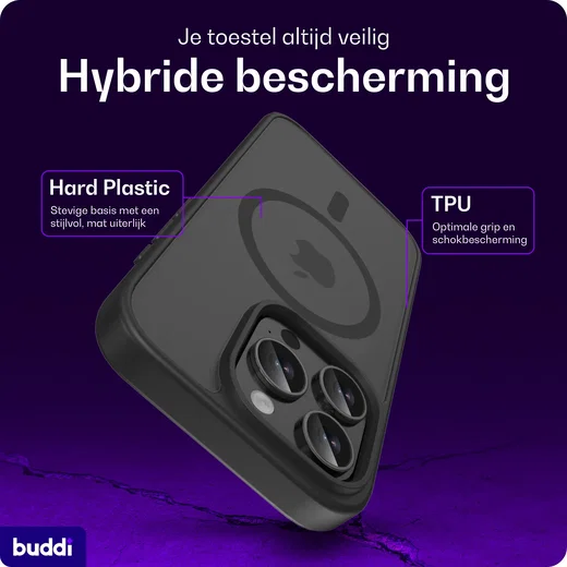Buddi Frost Apple iPhone 15 Pro Hoesje MagSafe Back Cover Matte Zwart afbeelding 2
