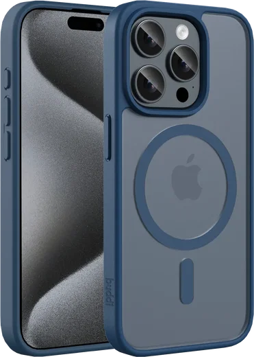 Buddi Frost Apple iPhone 15 Pro Hoesje MagSafe Back Cover Matte Donker Blauw afbeelding 1