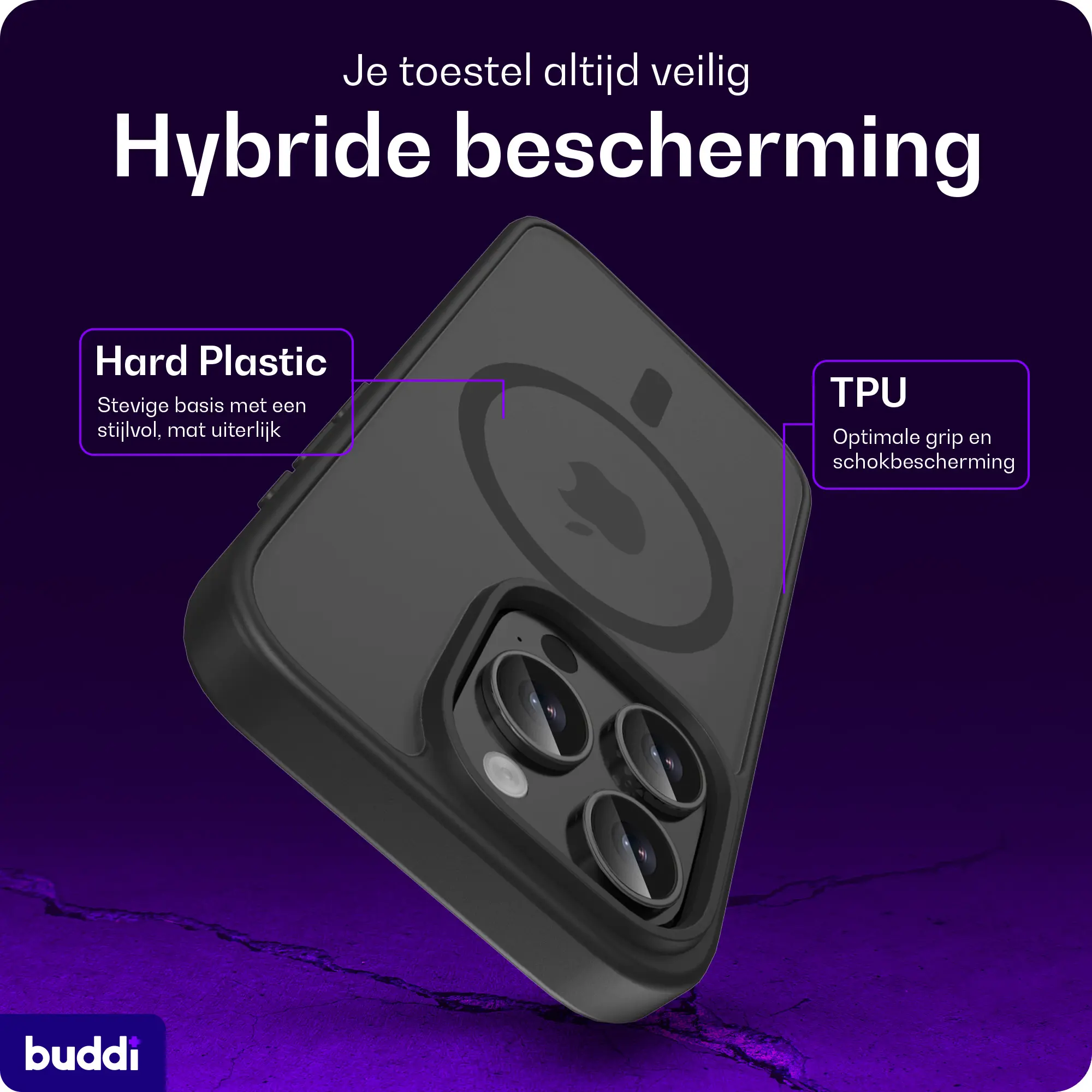 Buddi Frost Apple iPhone 15 Pro Max Hoesje MagSafe Back Cover Matte Zwart afbeelding 2
