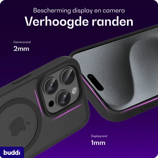 Buddi Frost Apple iPhone 15 Pro Max Hoesje MagSafe Back Cover Matte Zwart afbeelding 4