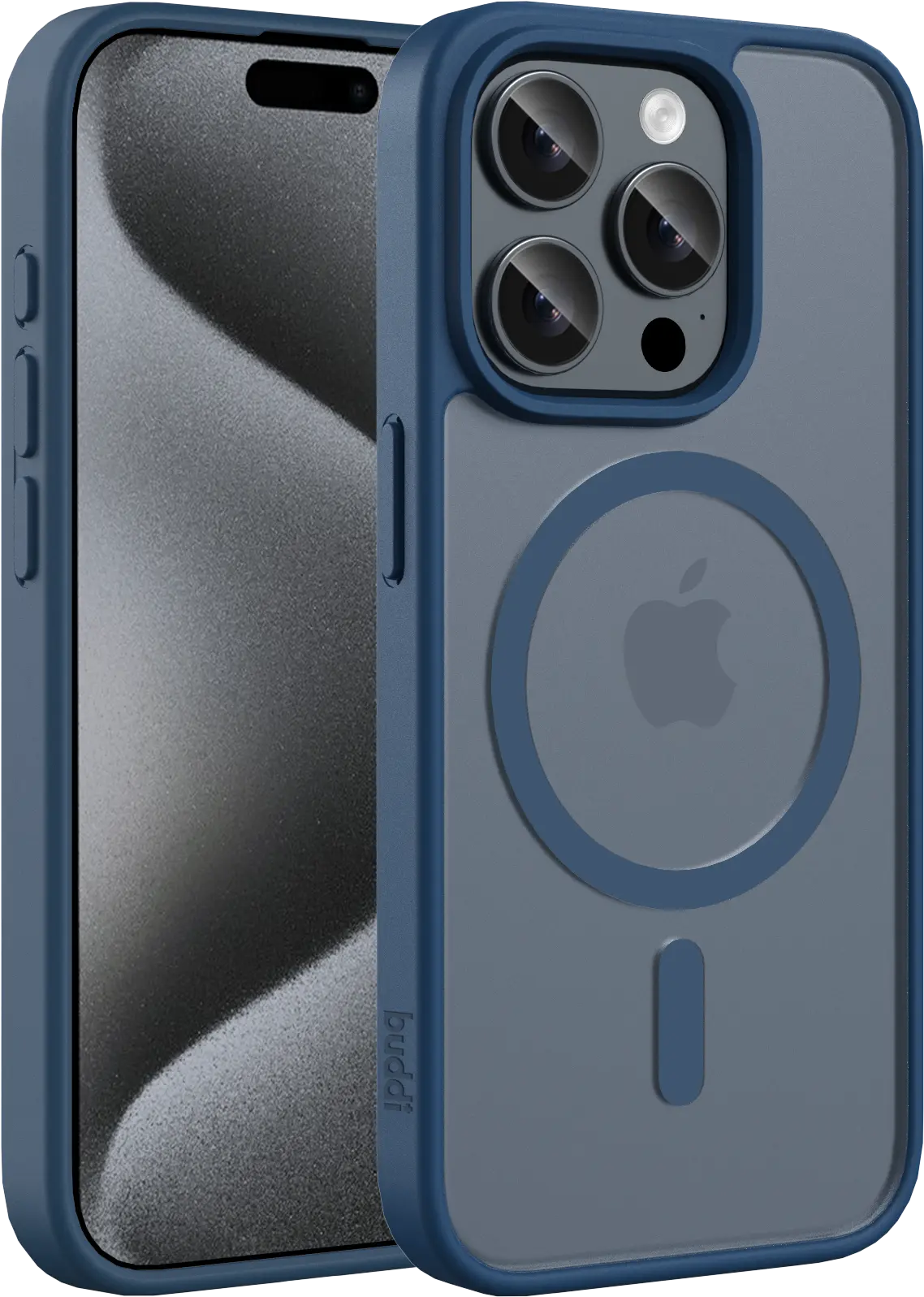 Buddi Frost Apple iPhone 15 Pro Max Hoesje MagSafe Back Cover Matte Donker Blauw afbeelding 1