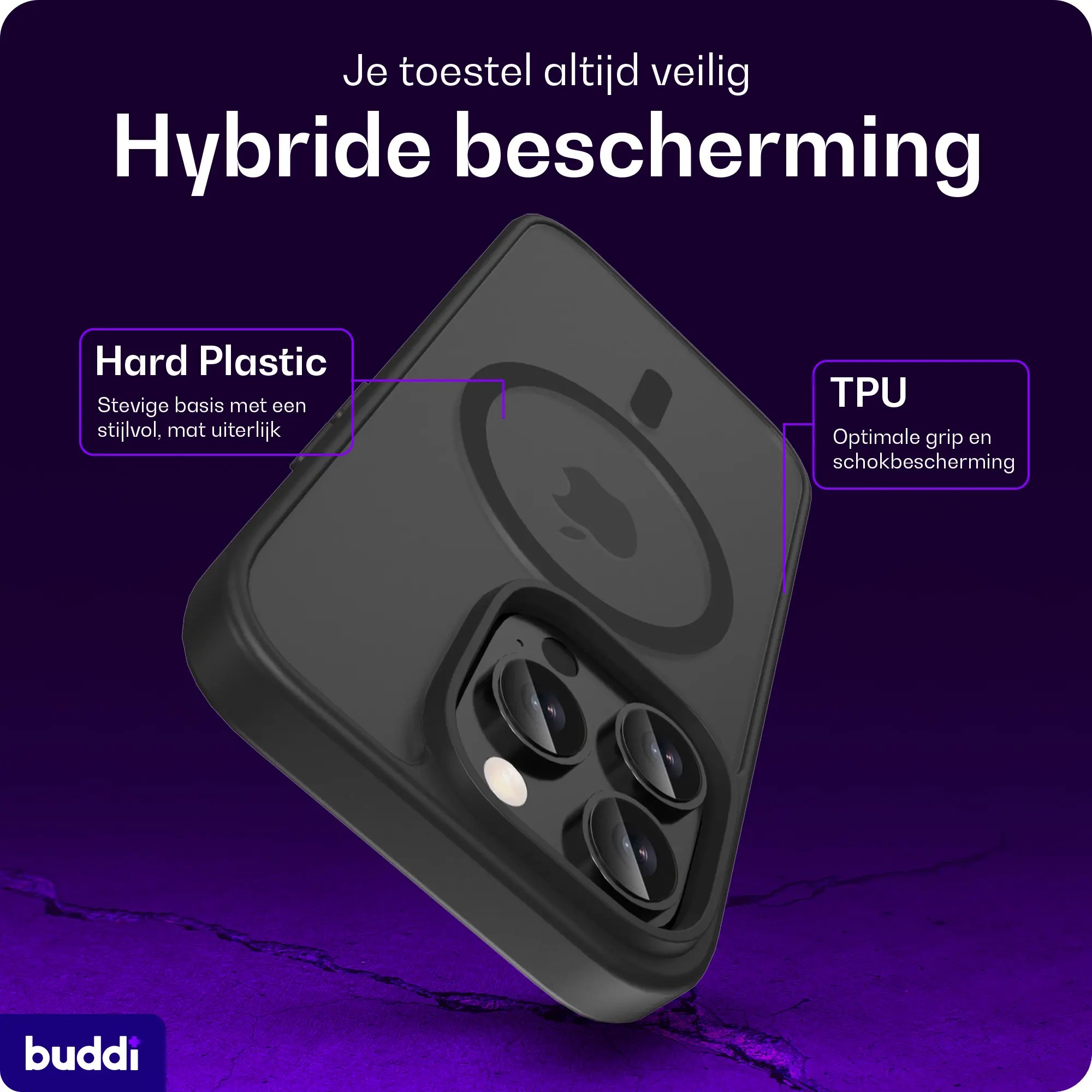 Buddi Frost Apple iPhone 14 Pro Max Hoesje MagSafe Back Cover Matte Zwart afbeelding 2