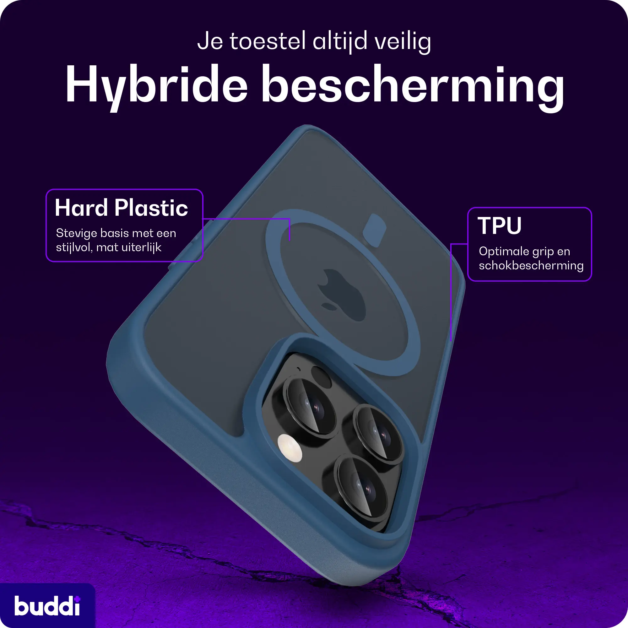 Buddi Frost Apple iPhone 14 Pro Max Hoesje MagSafe Back Cover Matte Donker Blauw afbeelding 2