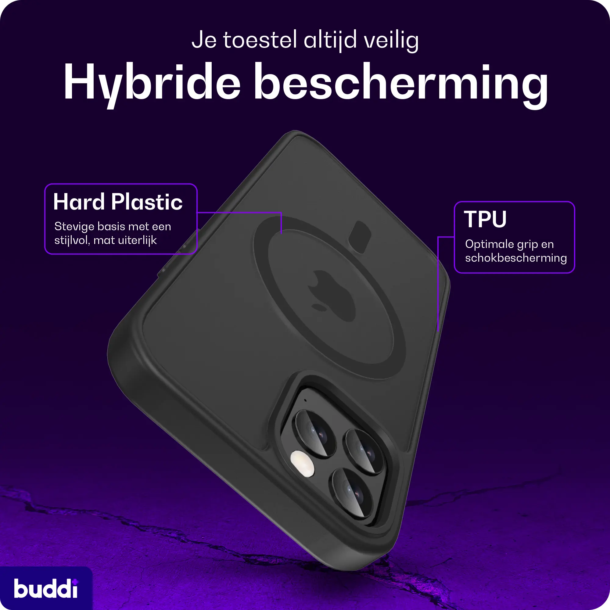 Buddi Frost iPhone 12 / 12 Pro Hoesje MagSafe Back Cover Matte Zwart afbeelding 2