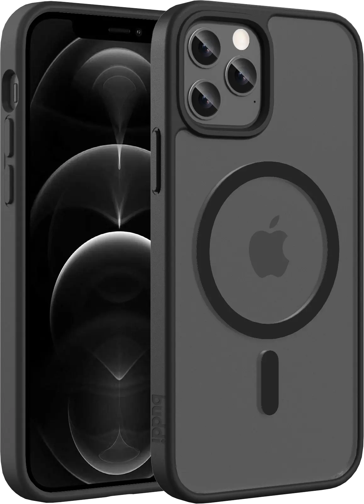 Buddi Frost iPhone 12 / 12 Pro Hoesje MagSafe Back Cover Matte Zwart afbeelding 1